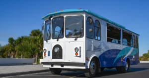 Free Siesta Key Breeze Trolley providing transportation around Siesta Key, Florida.